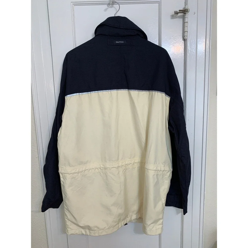 Vintage Nautica Mens Colorblock Sailing Jacket Navy‎ Cream Yachting Jacket / L